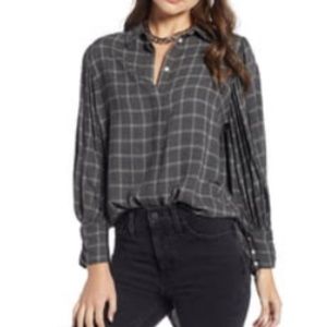 Something Navy Grey flannel with balloon sleeves